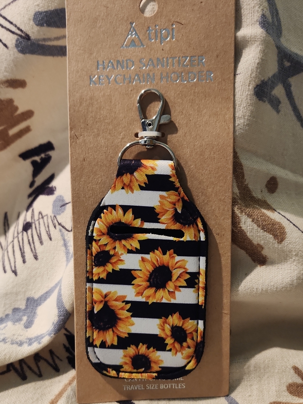 Tipi Sunflower Stripe Hand Sanitizer Keychain Holder - Yellow/Black
